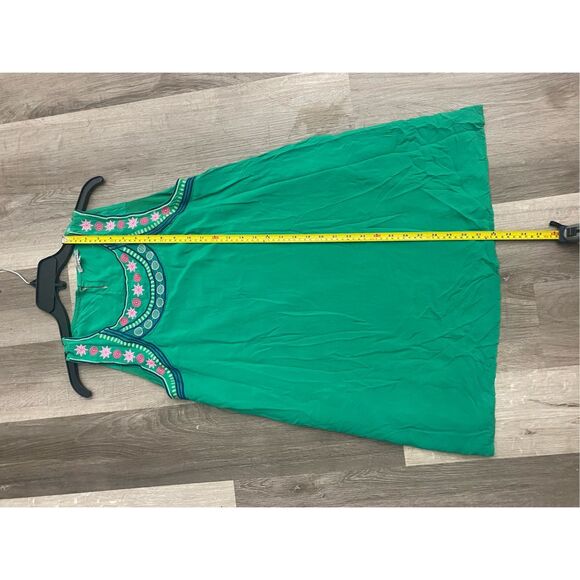 JODIFL Green Embroidered Pink Floral Sun Dress Size Medium - Picture 4 of 8